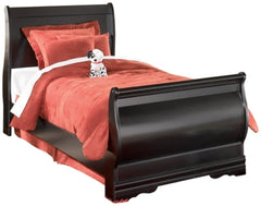 Huey Vineyard Black Twin Sleigh Bedroom Set with Dresser and Mirror - Ornate Home