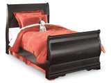 Huey Vineyard Black Twin Sleigh Bedroom Set with Nightstand - Ornate Home