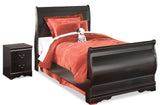 Huey Vineyard Black Twin Sleigh Bedroom Set with Nightstand - Ornate Home