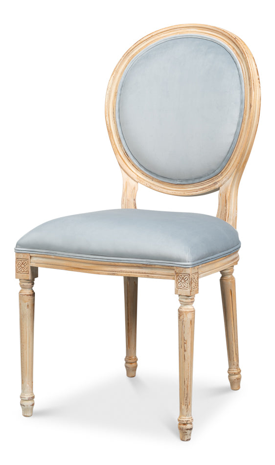 Hugo Antique Oak/Light Blue Oval Side Chair (Set of 2) - Ornate Home