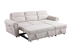 Hugo Beige 97"W Chenille Reversible Sleeper Sectional Sofa with Left-Facing Chaise - Ornate Home