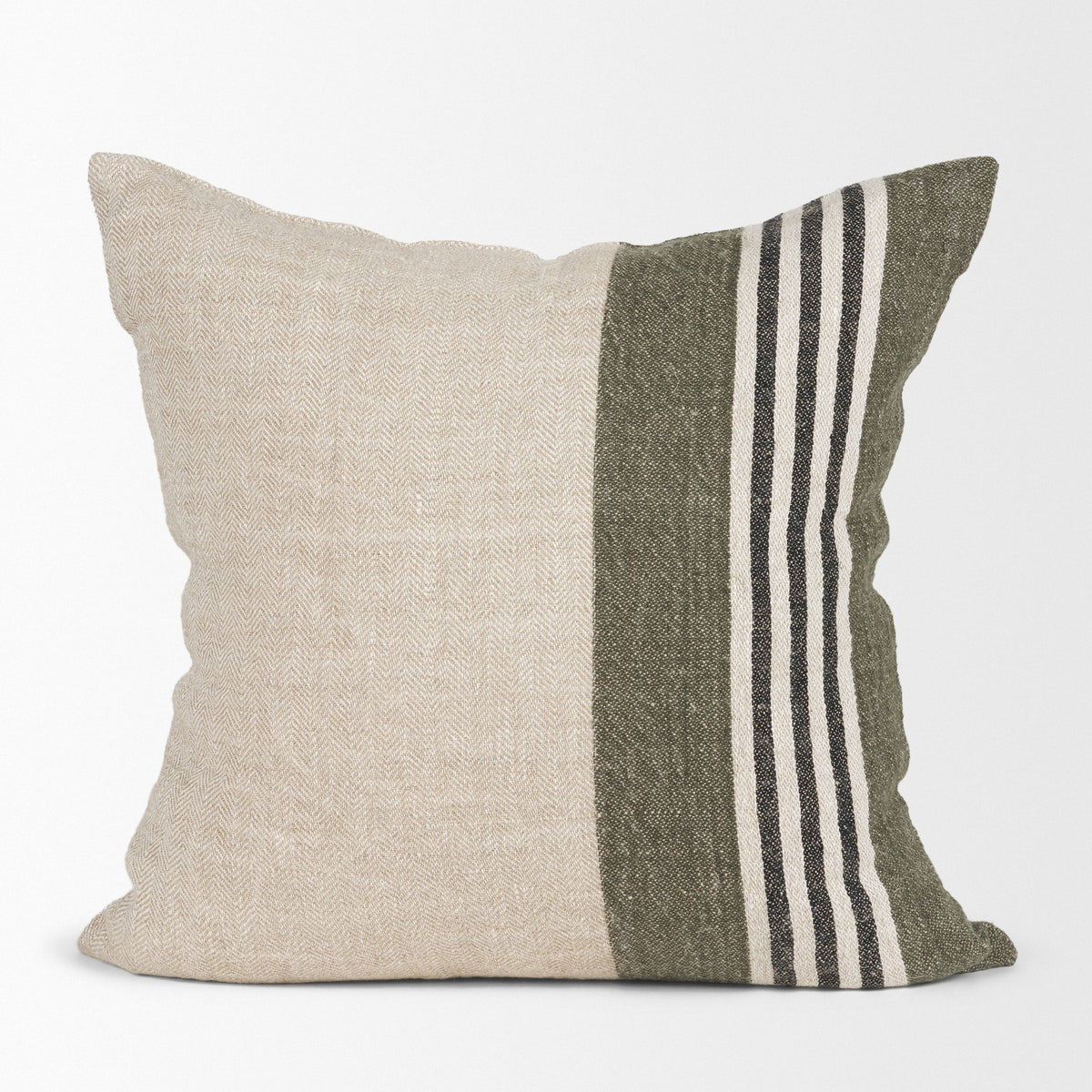 Hunter Oatmeal/Green 20x20 Square Pillow Cover with Down Filler - Ornate Home