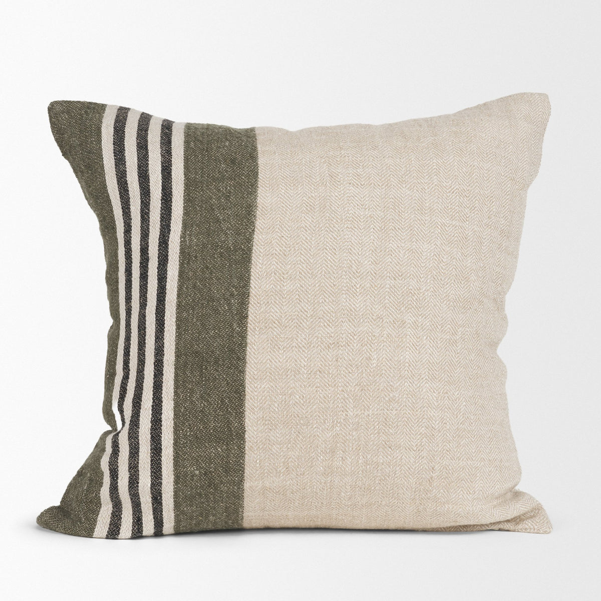 Hunter Oatmeal/Green 20x20 Square Pillow Cover with Down Filler - Ornate Home