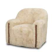 Huntley Cream Faux Fur Fabric Swivel Accent Chair - Ornate Home