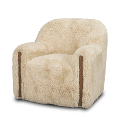 Huntley Cream Faux Fur Fabric Swivel Accent Chair - Ornate Home