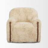 Huntley Cream Faux Fur Fabric Swivel Accent Chair