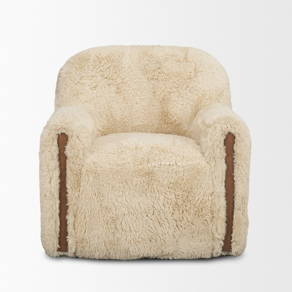 Huntley Cream Faux Fur Fabric Swivel Accent Chair