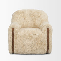 Huntley Cream Faux Fur Fabric Swivel Accent Chair - Ornate Home