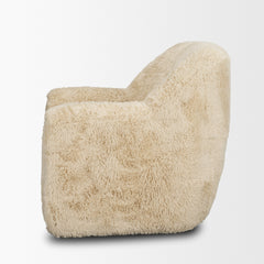 Huntley Cream Faux Fur Fabric Swivel Accent Chair - Ornate Home