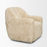Huntley Cream Faux Fur Fabric Swivel Accent Chair