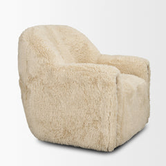 Huntley Cream Faux Fur Fabric Swivel Accent Chair - Ornate Home