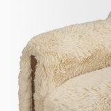 Huntley Cream Faux Fur Fabric Swivel Accent Chair
