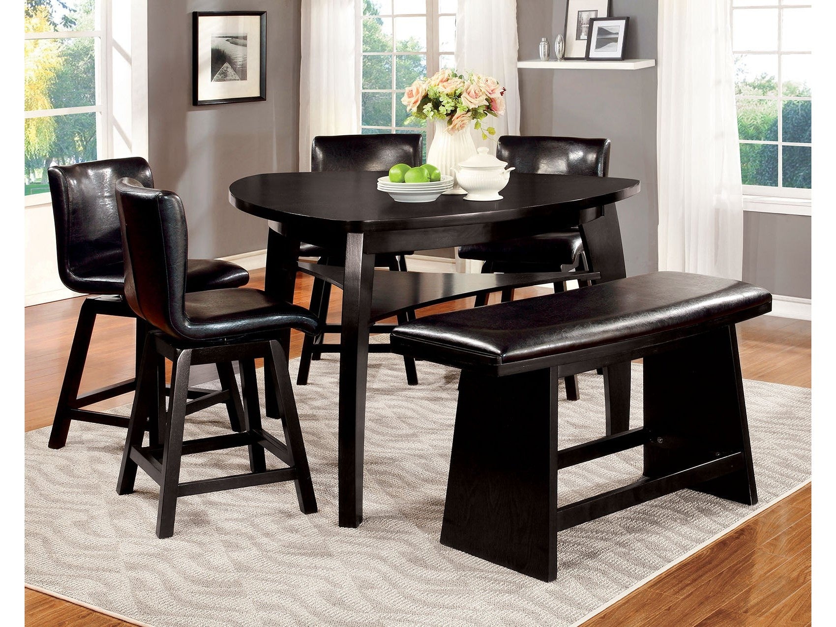 Hurley Black 7 Pc. Counter Height Table Set - Ornate Home