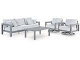 Hurley Park Gray Outdoor Sofa, 2 Lounge Chairs and Coffee Table - Ornate Home