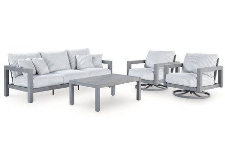 Hurley Park Gray Outdoor Sofa, 2 Lounge Chairs and Coffee Table - Ornate Home