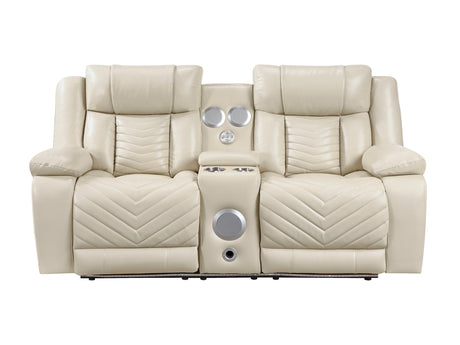 Huron Beige Power Double Reclining Loveseat - Ornate Home