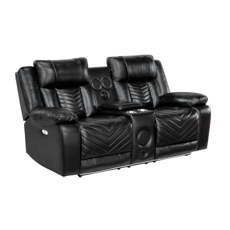 Huron Black Power Double Reclining Loveseat - Ornate Home