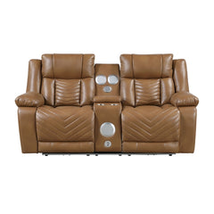 Huron Brown Power Double Reclining Loveseat With Center Console Wireless Speakers Led And Charging Ports - Ornate Home