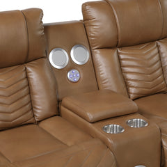 Huron Brown Power Double Reclining Loveseat With Center Console Wireless Speakers Led And Charging Ports - Ornate Home