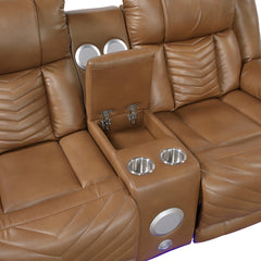 Huron Brown Power Double Reclining Loveseat With Center Console Wireless Speakers Led And Charging Ports - Ornate Home