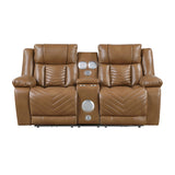 Huron Brown Power Double Reclining Loveseat With Center Console Wireless Speakers Led And Charging Ports - Ornate Home