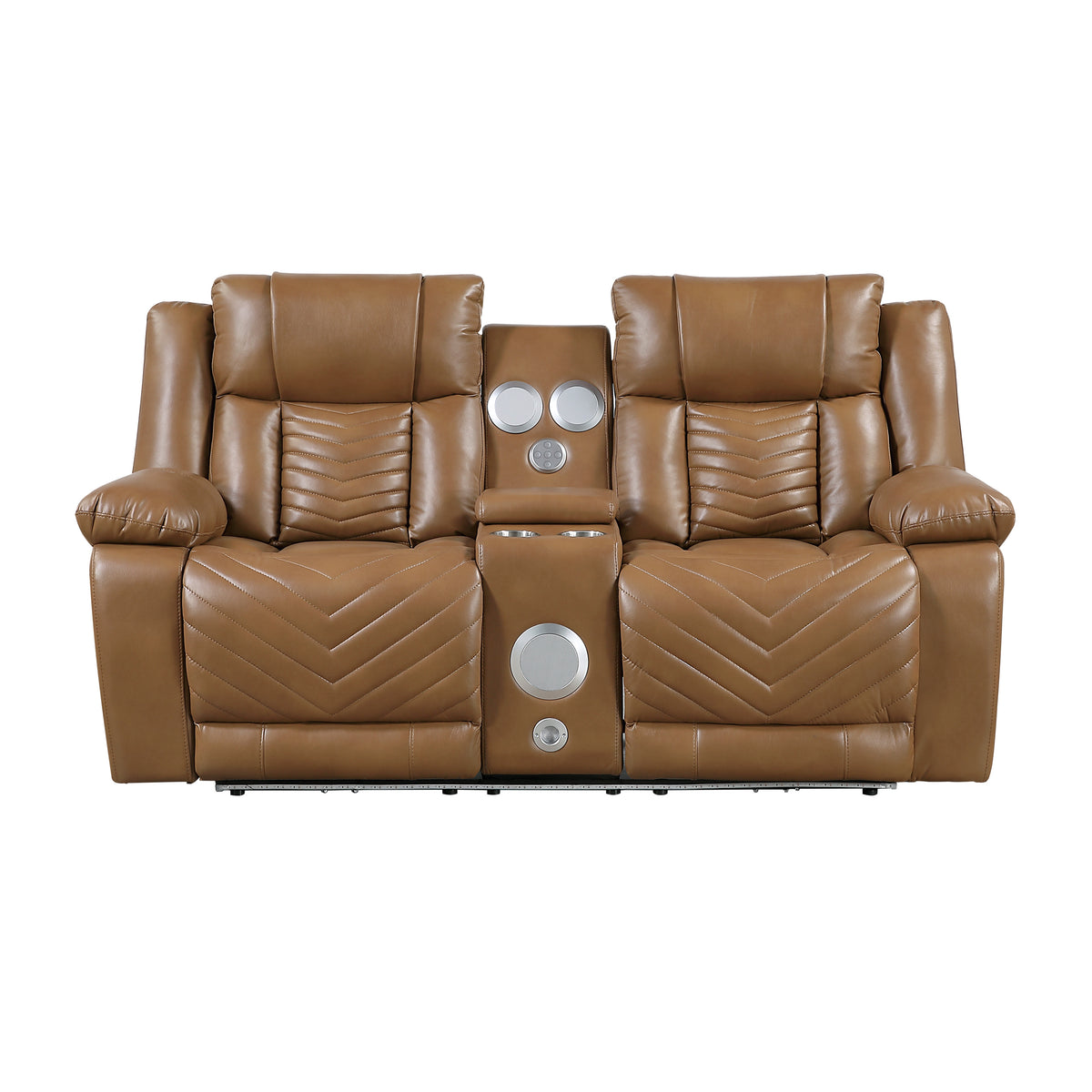 Huron Brown Power Double Reclining Loveseat With Center Console Wireless Speakers Led And Charging Ports - Ornate Home