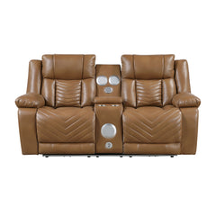 Huron Brown Power Double Reclining Loveseat With Center Console Wireless Speakers Led And Charging Ports - Ornate Home