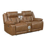 Huron Brown Power Double Reclining Loveseat With Center Console Wireless Speakers Led And Charging Ports - Ornate Home