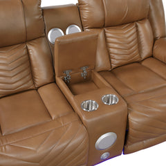 Huron Brown Power Double Reclining Loveseat With Center Console Wireless Speakers Led And Charging Ports - Ornate Home