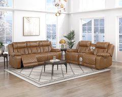 Huron Brown Power Double Reclining Loveseat With Center Console Wireless Speakers Led And Charging Ports - Ornate Home