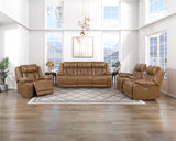 Huron Brown Power Double Reclining Loveseat With Center Console Wireless Speakers Led And Charging Ports - Ornate Home