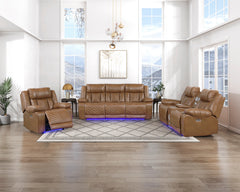 Huron Brown Power Double Reclining Loveseat With Center Console Wireless Speakers Led And Charging Ports - Ornate Home