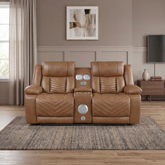 Huron Brown Power Double Reclining Loveseat With Center Console Wireless Speakers Led And Charging Ports - Ornate Home