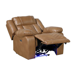 Huron Brown Power Reclining Chair With Led And Charging Ports - Ornate Home