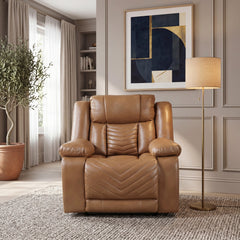 Huron Brown Power Reclining Chair With Led And Charging Ports - Ornate Home