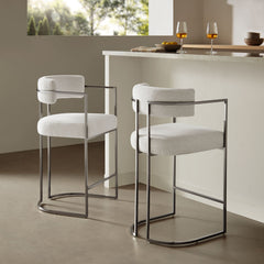 Huron Silver/Cream Curved Back Fabric and Metal Counter Stool - Ornate Home