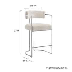 Huron Silver/Cream Curved Back Fabric and Metal Counter Stool - Ornate Home