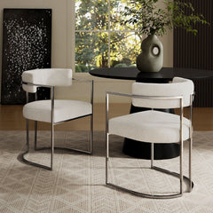 Huron Silver/Cream Curved Back Fabric and Metal Dining Accent Chair - Ornate Home