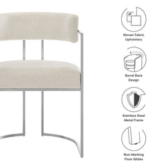 Huron Silver/Cream Curved Back Fabric and Metal Dining Accent Chair - Ornate Home