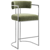 Huron Silver/Leaf Curved Back Fabric and Metal Counter Stool - Ornate Home