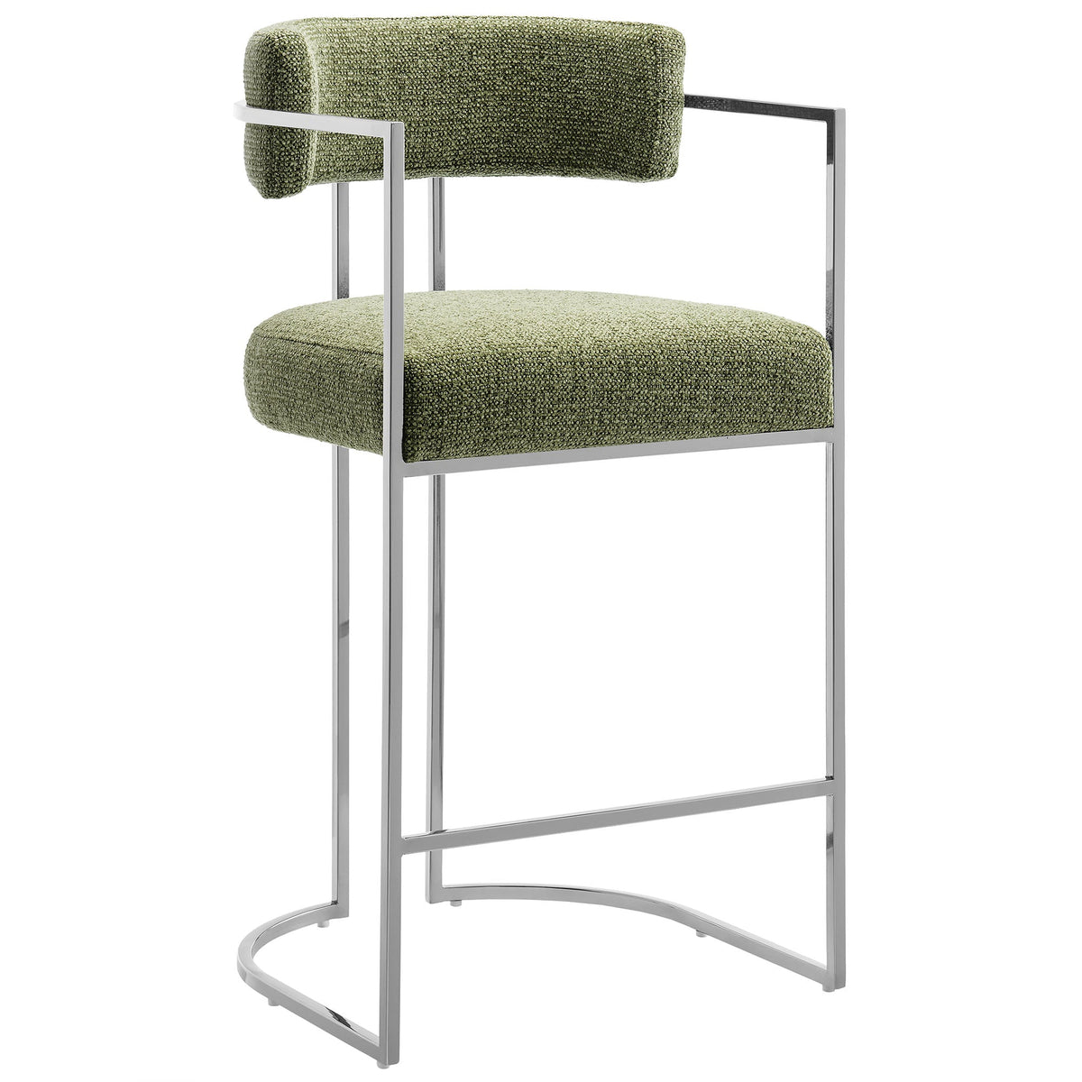 Huron Silver/Leaf Curved Back Fabric and Metal Counter Stool - Ornate Home