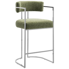 Huron Silver/Leaf Curved Back Fabric and Metal Counter Stool - Ornate Home