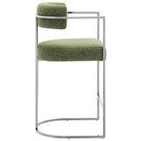 Huron Silver/Leaf Curved Back Fabric and Metal Counter Stool - Ornate Home