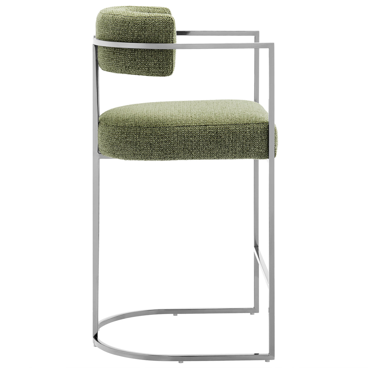 Huron Silver/Leaf Curved Back Fabric and Metal Counter Stool - Ornate Home