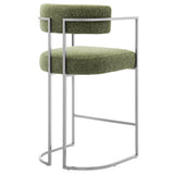 Huron Silver/Leaf Curved Back Fabric and Metal Counter Stool - Ornate Home