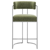 Huron Silver/Leaf Curved Back Fabric and Metal Counter Stool - Ornate Home