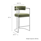 Huron Silver/Leaf Curved Back Fabric and Metal Counter Stool - Ornate Home
