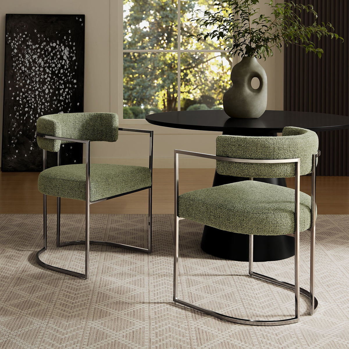 Huron Silver/Leaf Curved Back Fabric and Metal Dining Accent Chair - Ornate Home