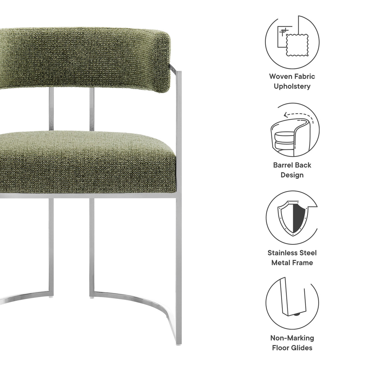 Huron Silver/Leaf Curved Back Fabric and Metal Dining Accent Chair - Ornate Home