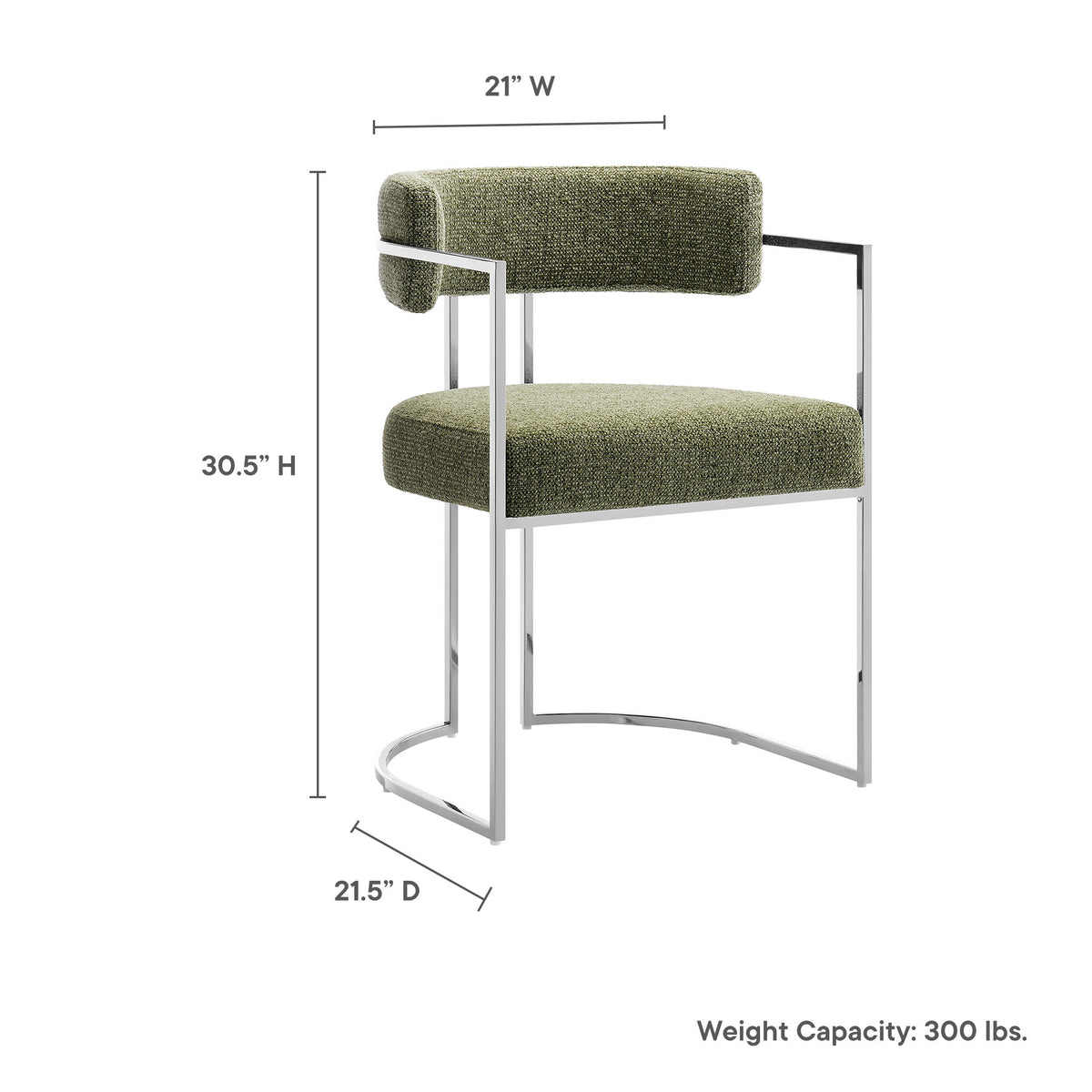 Huron Silver/Leaf Curved Back Fabric and Metal Dining Accent Chair - Ornate Home